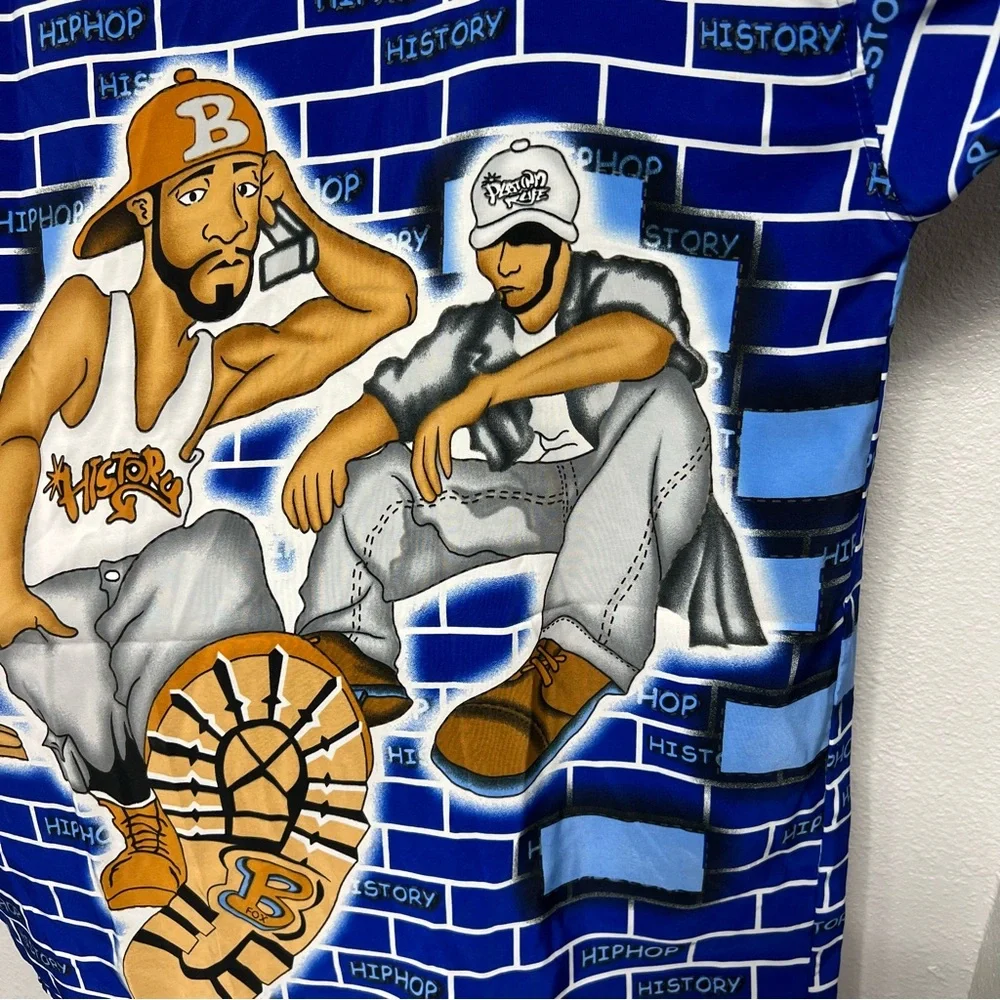 HipHop History Men’s L Graphic Button Shirt Blue Street Art‎ The Platinum Life - Picture 8 of 9
